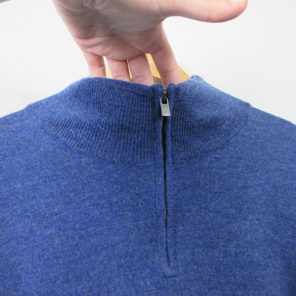 Nordstrom 100% Washable Merino Wool Sweater Men XL Blue 1/4 Zip Pullover 388 - Picture 7 of 13